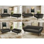 Zestaw PIRS 3+3 - ciemnoszary, welwet - nóżki,  czarny