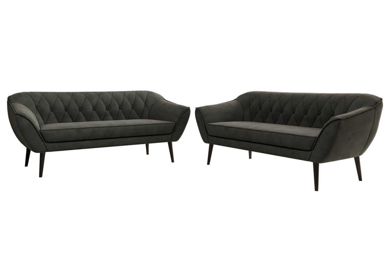 Zestaw PIRS 3+3 - ciemnoszary, welwet - nóżki,  czarny