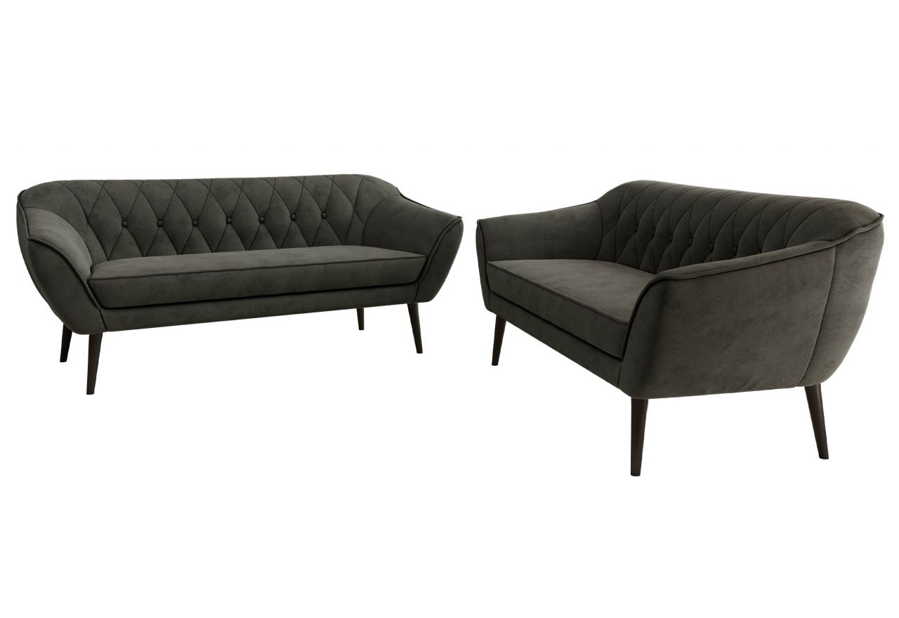 Zestaw PIRS 3+3 - ciemnoszary, welwet - nóżki,  czarny