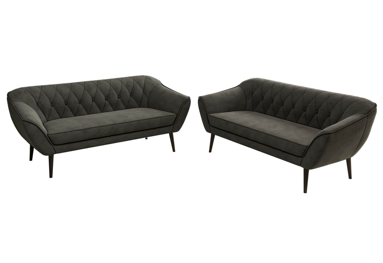 Zestaw PIRS 3+3 - ciemnoszary, welwet - nóżki,  czarny