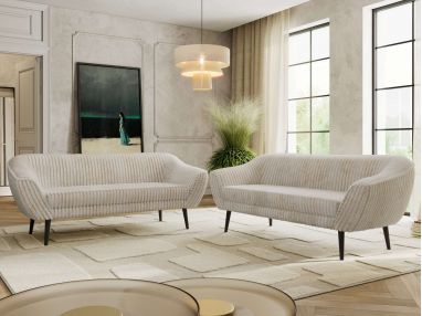 Zestaw PIRS 3+3 - beżowy, sztruks - nóżki,  czarny