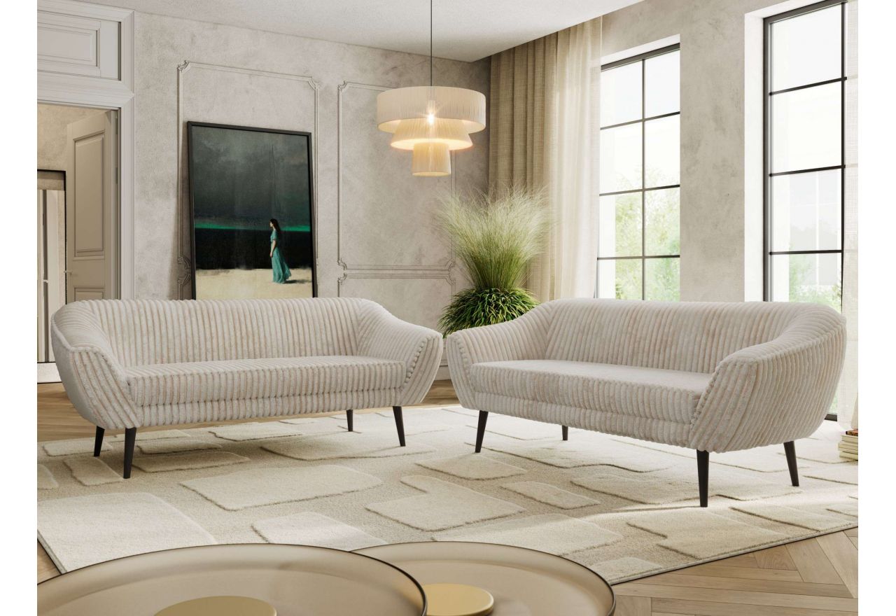 Zestaw PIRS 3+3 - beżowy, sztruks - nóżki,  czarny