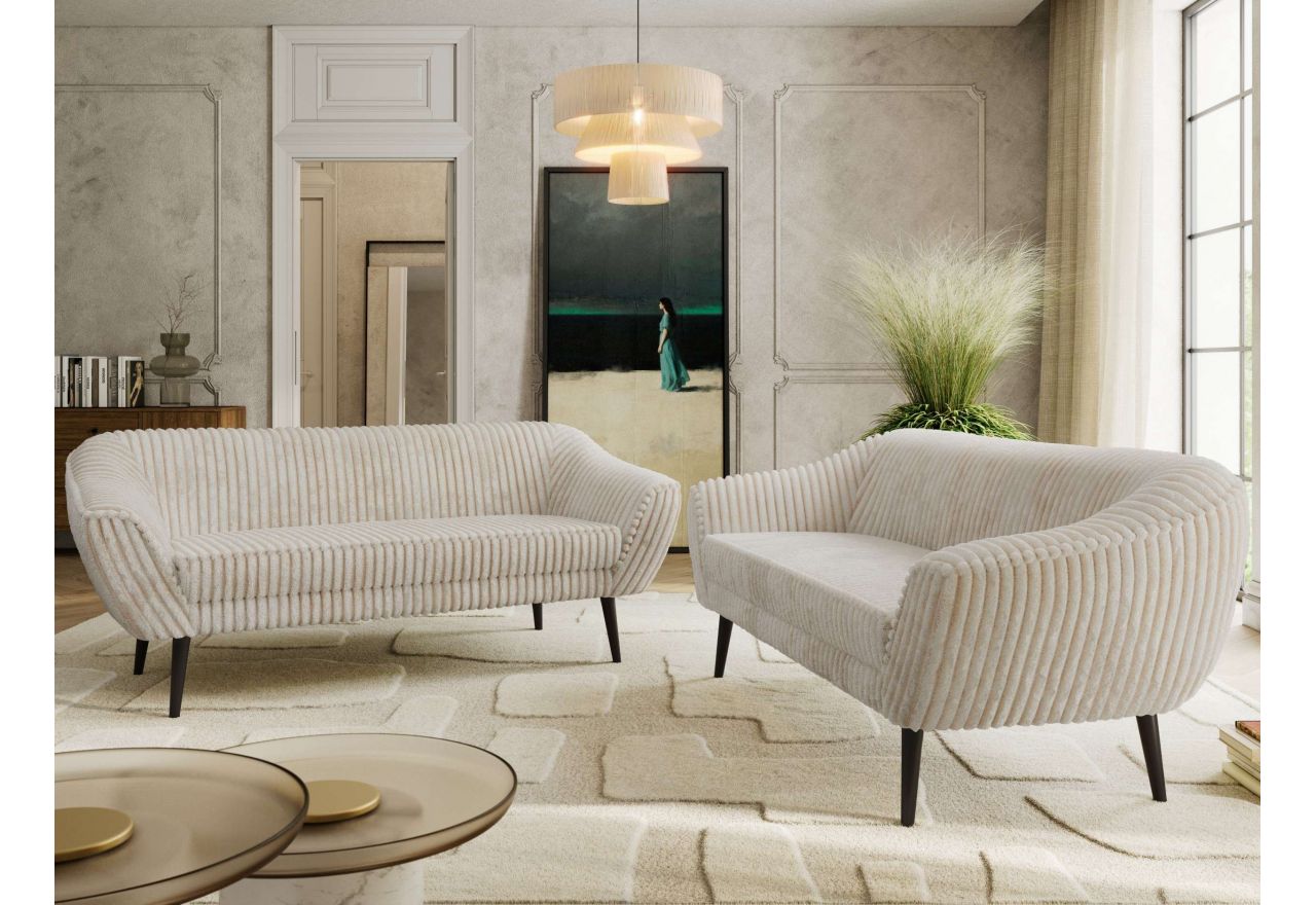 Zestaw PIRS 3+3 - beżowy, sztruks - nóżki,  czarny