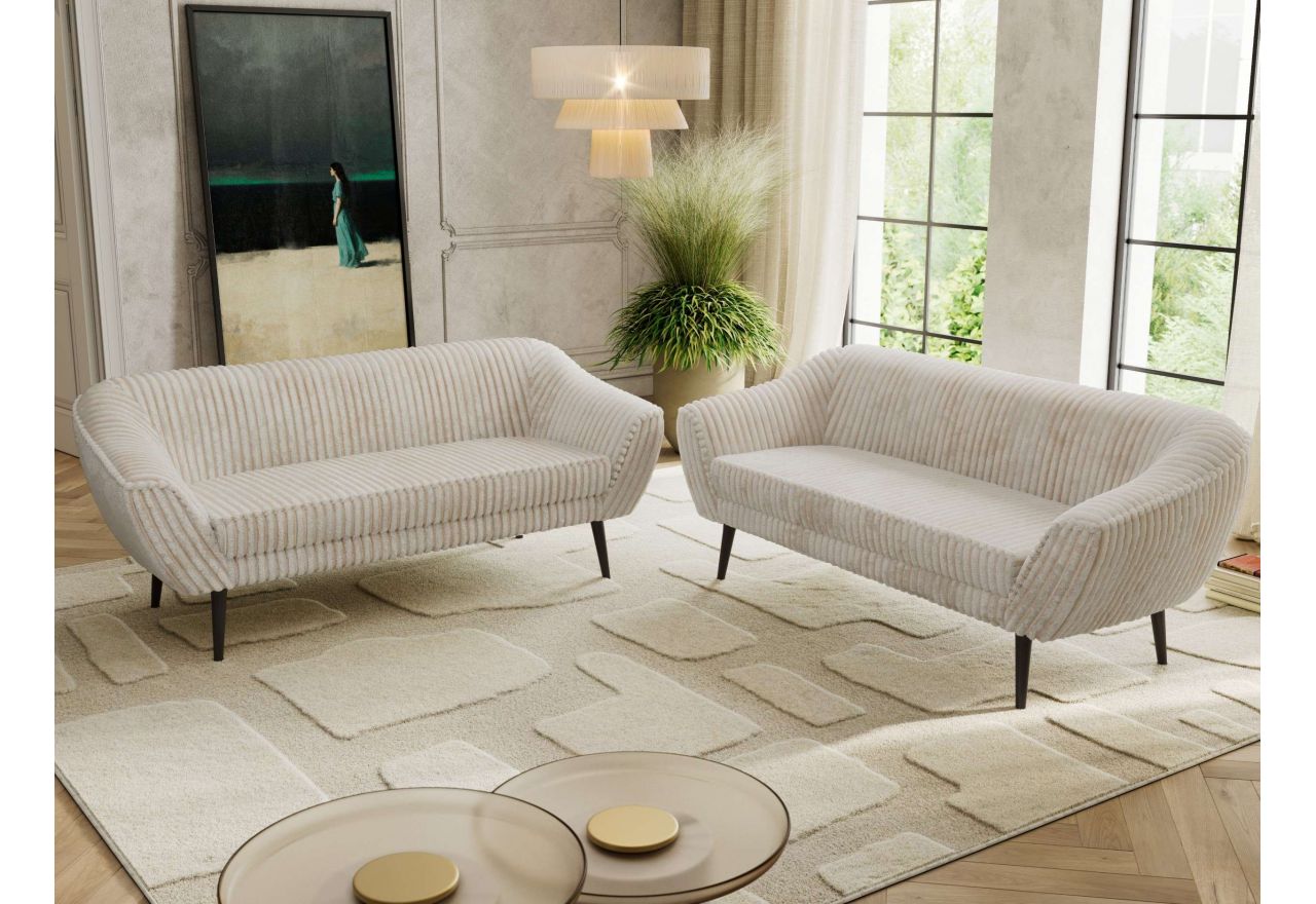 Zestaw PIRS 3+3 - beżowy, sztruks - nóżki,  czarny