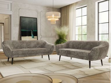 Zestaw PIRS 3+3 - jasnobrązowy, sztruks - nóżki,  czarny