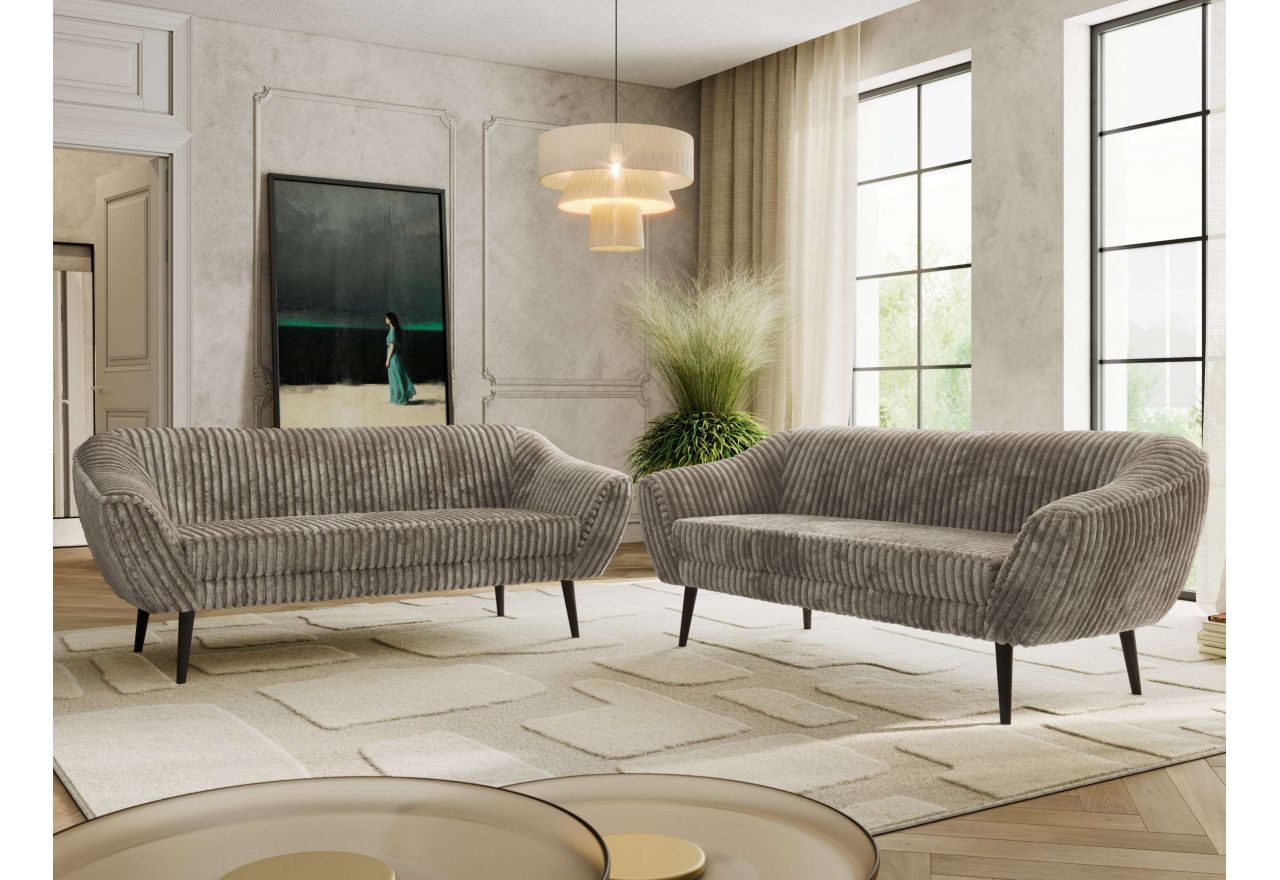 Zestaw PIRS 3+3 - jasnobrązowy, sztruks - nóżki,  czarny