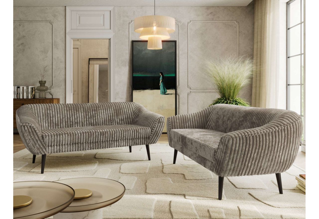 Zestaw PIRS 3+3 - jasnobrązowy, sztruks - nóżki,  czarny