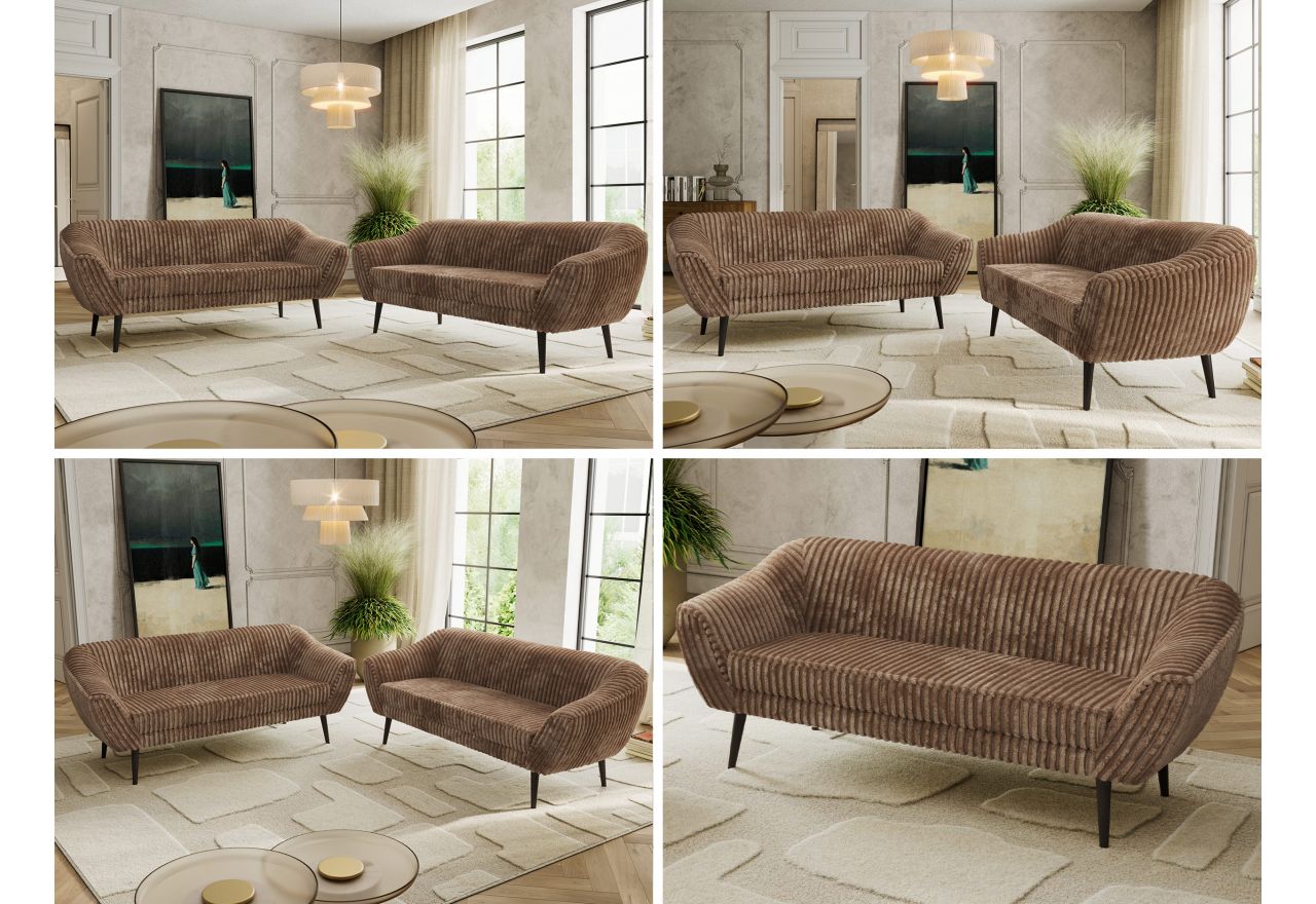 Zestaw PIRS 3+3 - brązowy, sztruks - nóżki,  czarny