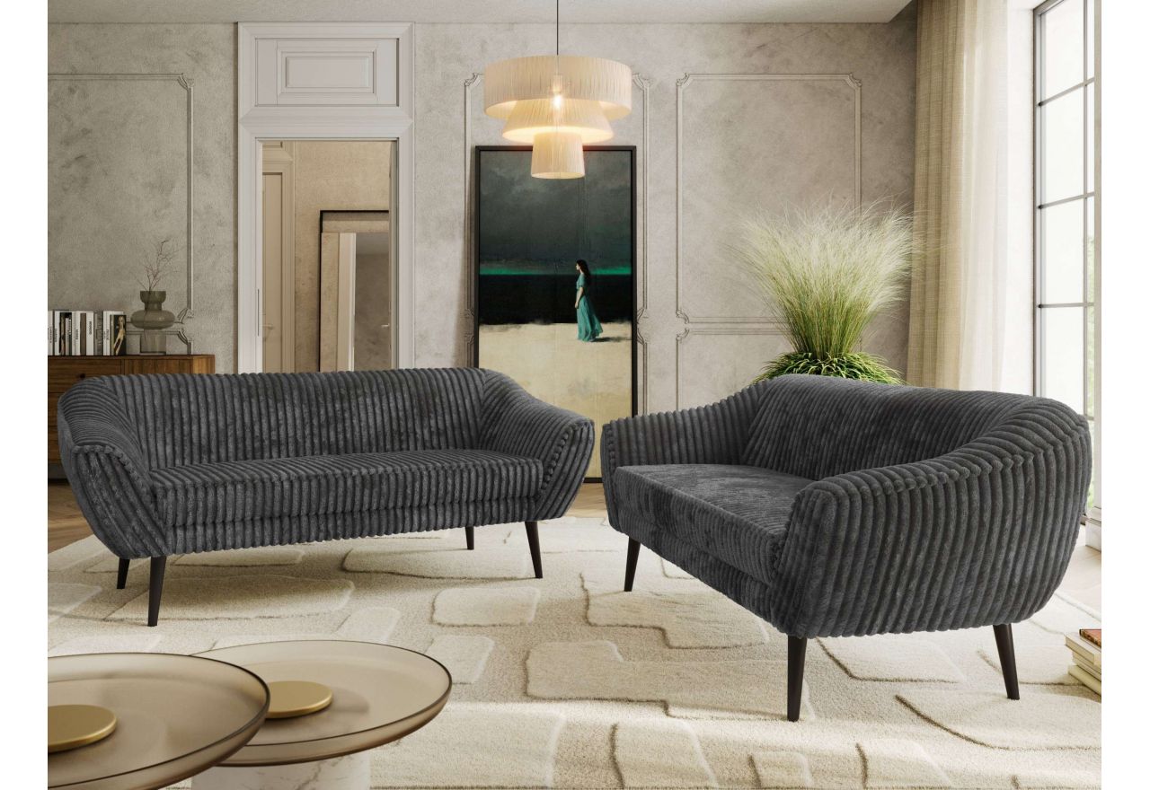 Zestaw PIRS 3+3 - szary, sztruks - nóżki,  czarny