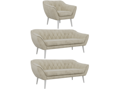 Zestaw PIRS 3+3+1 - kremowy, welwet - nóżki,  biały