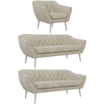 Zestaw PIRS 3+3+1 - kremowy, welwet - nóżki,  biały