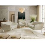 Zestaw PIRS 3+3+1 - kremowy, welwet - nóżki,  biały