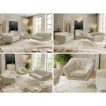 Zestaw PIRS 3+3+1 - kremowy, welwet - nóżki,  biały