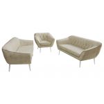 Zestaw PIRS 3+3+1 - kremowy, welwet - nóżki,  biały