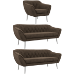 Zestaw PIRS 3+3+1 - brązowy, welwet - nóżki,  biały