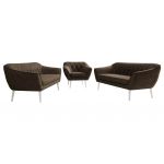 Zestaw PIRS 3+3+1 - brązowy, welwet - nóżki,  biały