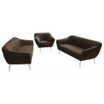 Zestaw PIRS 3+3+1 - brązowy, welwet - nóżki,  biały