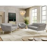 Zestaw PIRS 3+3+1 - jasnoszary, welwet - nóżki,  biały