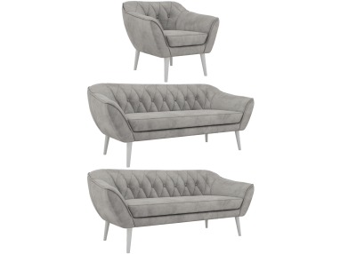 Zestaw PIRS 3+3+1 - jasnoszary, welwet - nóżki,  biały