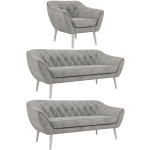 Zestaw PIRS 3+3+1 - jasnoszary, welwet - nóżki,  biały