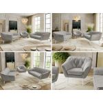 Zestaw PIRS 3+3+1 - jasnoszary, welwet - nóżki,  biały