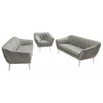 Zestaw PIRS 3+3+1 - jasnoszary, welwet - nóżki,  biały