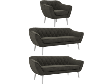 Zestaw PIRS 3+3+1 - ciemnoszary, welwet - nóżki,  biały