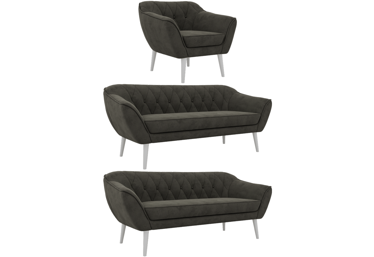 Zestaw PIRS 3+3+1 - ciemnoszary, welwet - nóżki,  biały