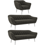 Zestaw PIRS 3+3+1 - ciemnoszary, welwet - nóżki,  biały