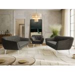 Zestaw PIRS 3+3+1 - ciemnoszary, welwet - nóżki,  biały