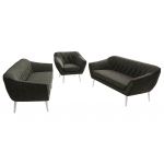 Zestaw PIRS 3+3+1 - ciemnoszary, welwet - nóżki,  biały