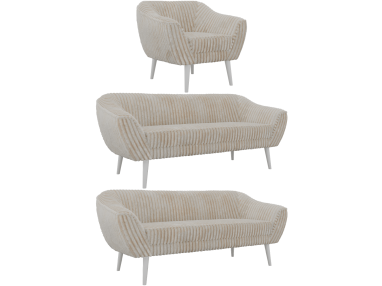 Zestaw PIRS 3+3+1 - beżowy, sztruks - nóżki,  biały