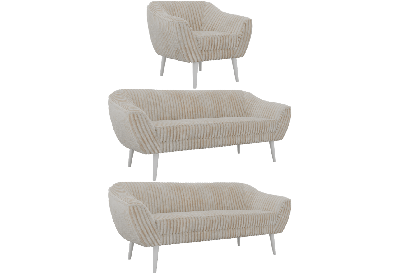 Zestaw PIRS 3+3+1 - beżowy, sztruks - nóżki,  biały