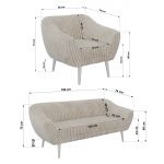 Zestaw PIRS 3+3+1 - beżowy, sztruks - nóżki,  biały