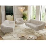 Zestaw PIRS 3+3+1 - beżowy, sztruks - nóżki,  biały