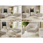 Zestaw PIRS 3+3+1 - beżowy, sztruks - nóżki,  biały