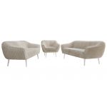 Zestaw PIRS 3+3+1 - beżowy, sztruks - nóżki,  biały