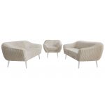 Zestaw PIRS 3+3+1 - beżowy, sztruks - nóżki,  biały