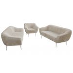 Zestaw PIRS 3+3+1 - beżowy, sztruks - nóżki,  biały