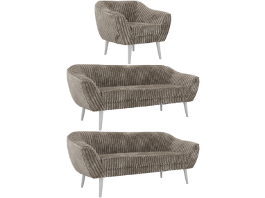 Zestaw PIRS 3+3+1 - jasnobrązowy, sztruks - nóżki,  biały