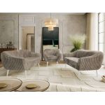 Zestaw PIRS 3+3+1 - jasnobrązowy, sztruks - nóżki,  biały