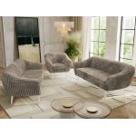 Zestaw PIRS 3+3+1 - jasnobrązowy, sztruks - nóżki,  biały