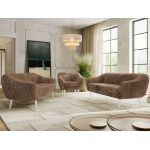 Zestaw PIRS 3+3+1 - brązowy, sztruks - nóżki,  biały