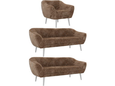 Zestaw PIRS 3+3+1 - brązowy, sztruks - nóżki,  biały