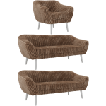 Zestaw PIRS 3+3+1 - brązowy, sztruks - nóżki,  biały