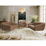 Zestaw PIRS 3+3+1 - brązowy, sztruks - nóżki,  biały