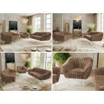 Zestaw PIRS 3+3+1 - brązowy, sztruks - nóżki,  biały