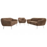 Zestaw PIRS 3+3+1 - brązowy, sztruks - nóżki,  biały