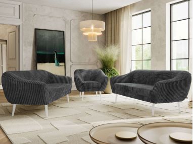 Zestaw PIRS 3+3+1 - szary, sztruks - nóżki,  biały