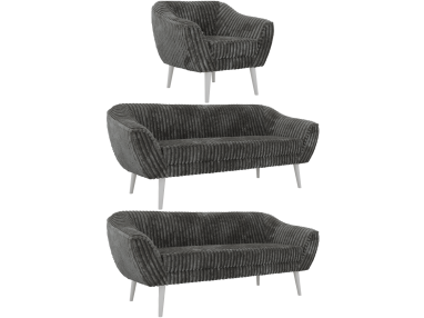 Zestaw PIRS 3+3+1 - szary, sztruks - nóżki,  biały